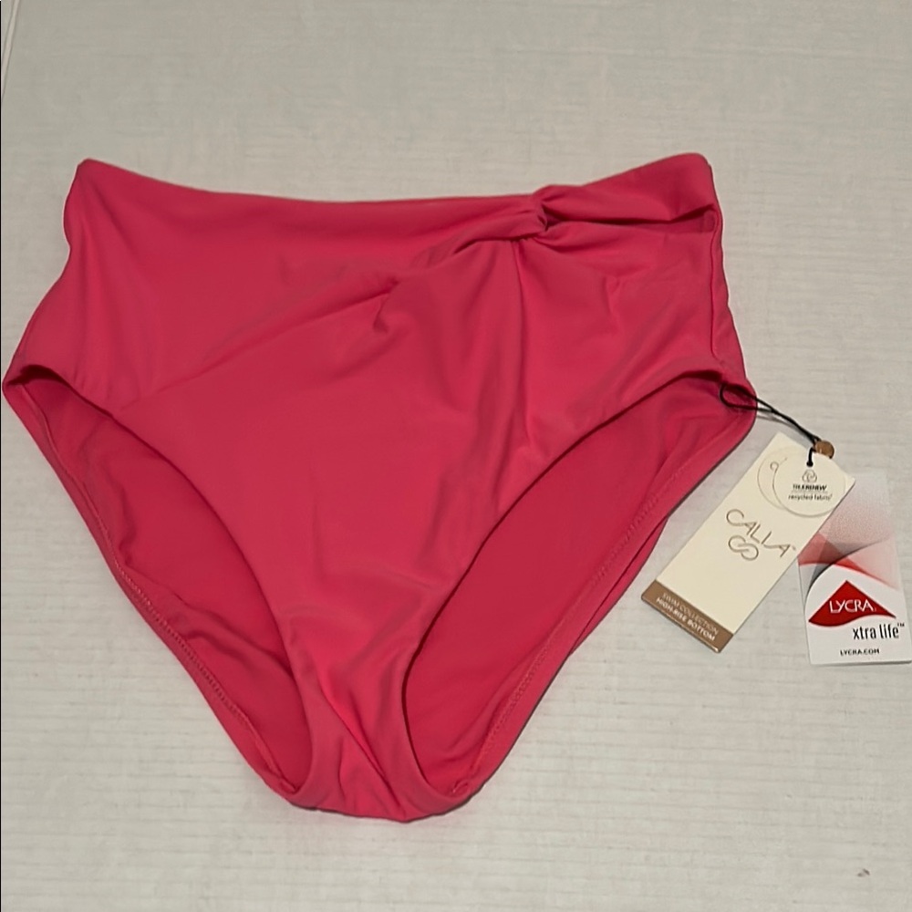 Calia Sz Small High-Rise Pink Heat Tummy Control Swim Bottoms. Cute waist accent